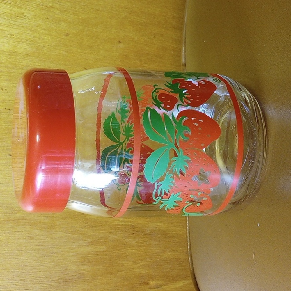 Glass Jar w/ Lid & Red and Green Strawberry Design - Picture 2 of 6